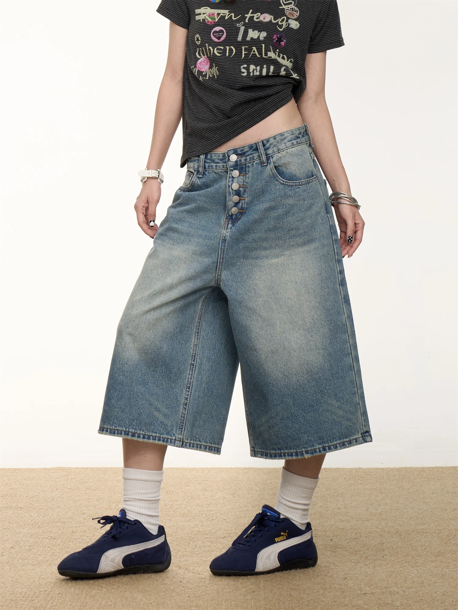 

Джинсы MARMROO в американском ретро-стиле, широкие, из денима с эффектом потертости, женские, летние, свободные, прямые, стройнящие, уличные шорты