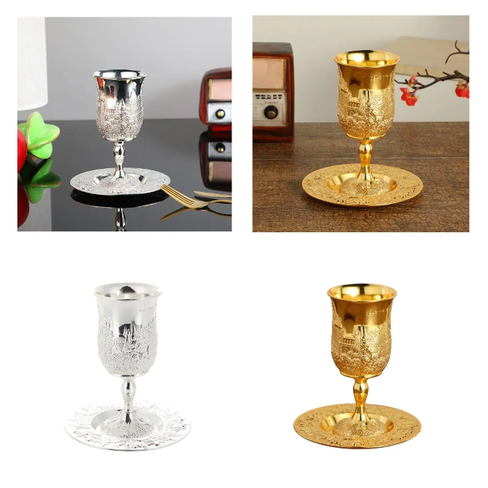 

Goblet Cup Goblet with Saucer with Decoration Wine Cup Goblet Decor Judaica Gift Kiddush Cup for Holidays Wedding