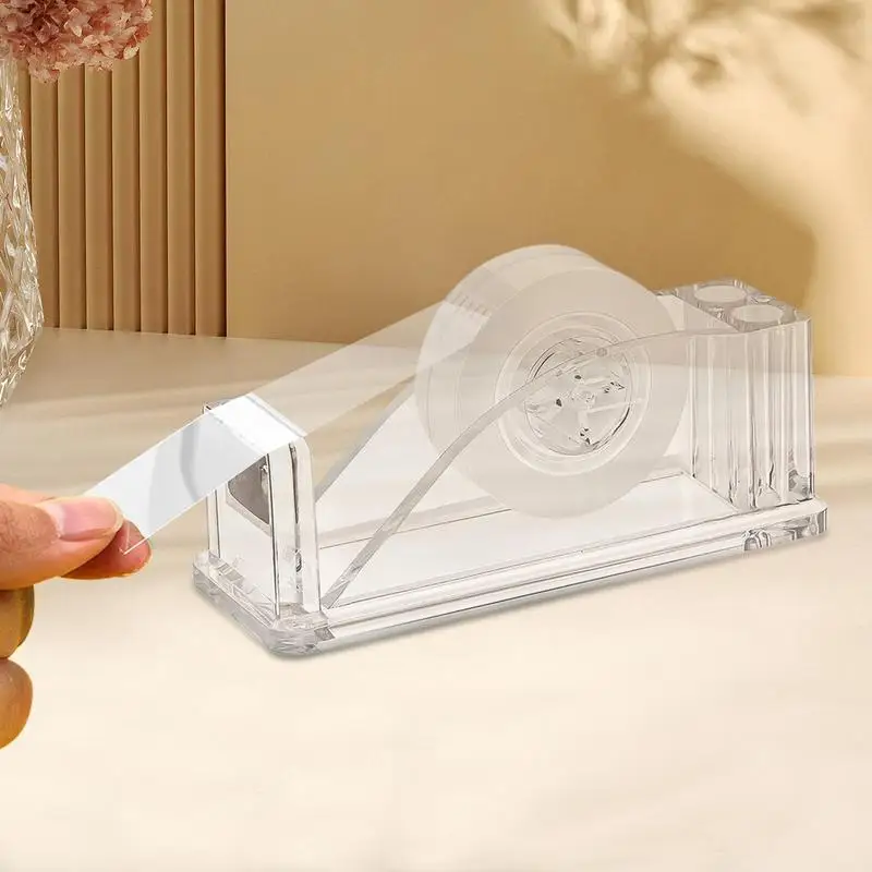 Acrylic Tape Dispenser Clear Tape Dispenser Desktop Acrylic Cutter Pen Holder Included Standard Tape Rolls Modern Cutter For