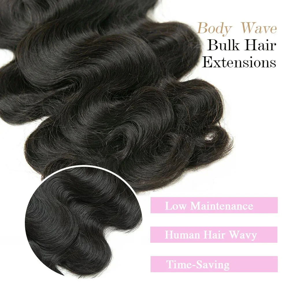 Body Wave Bulk Cabelo humano para trançar, extensões de cor preta natural, sem trama, 100% extensão de cabelo humano para mulheres, 16-26 polegadas