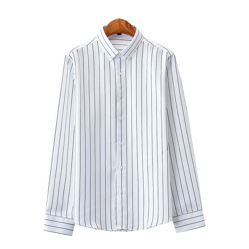

Spring Autumn Men's Breton Stripe Shirt Spring, Slim Fit Long Sleeve Tunic Top, Korean Street Style Layering Shirt for Youth