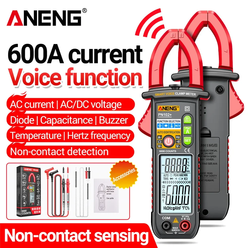 ANENG PN102+ Multimeter Auto-range 600A High Current Energy Meter Test Transformer Clamp Home Voice Control Display Measure Tool