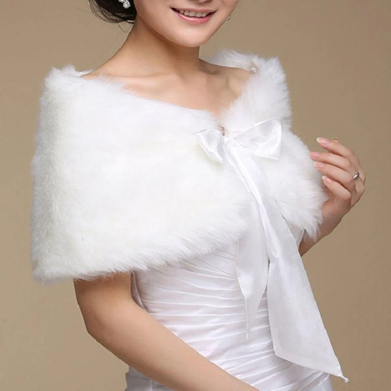 L21E Women Winter Size Warm Faux Fur Cloak Wedding Wrap Bridal Shawl for Jac