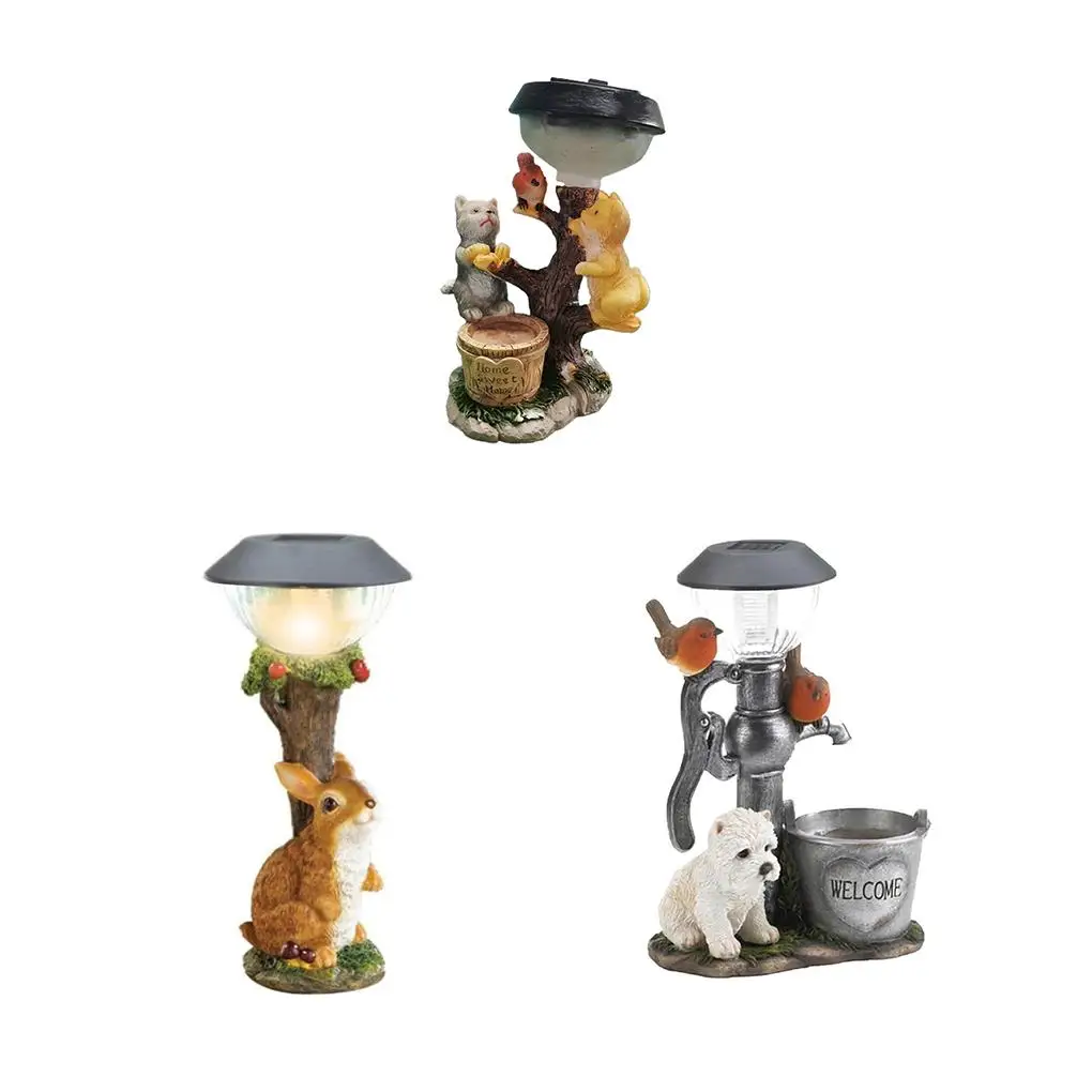 

Solar Light Statue Table Adornment Garden Lighting Adornment Animal Sculpture Scene Layout Resin Craft Figurine No 3