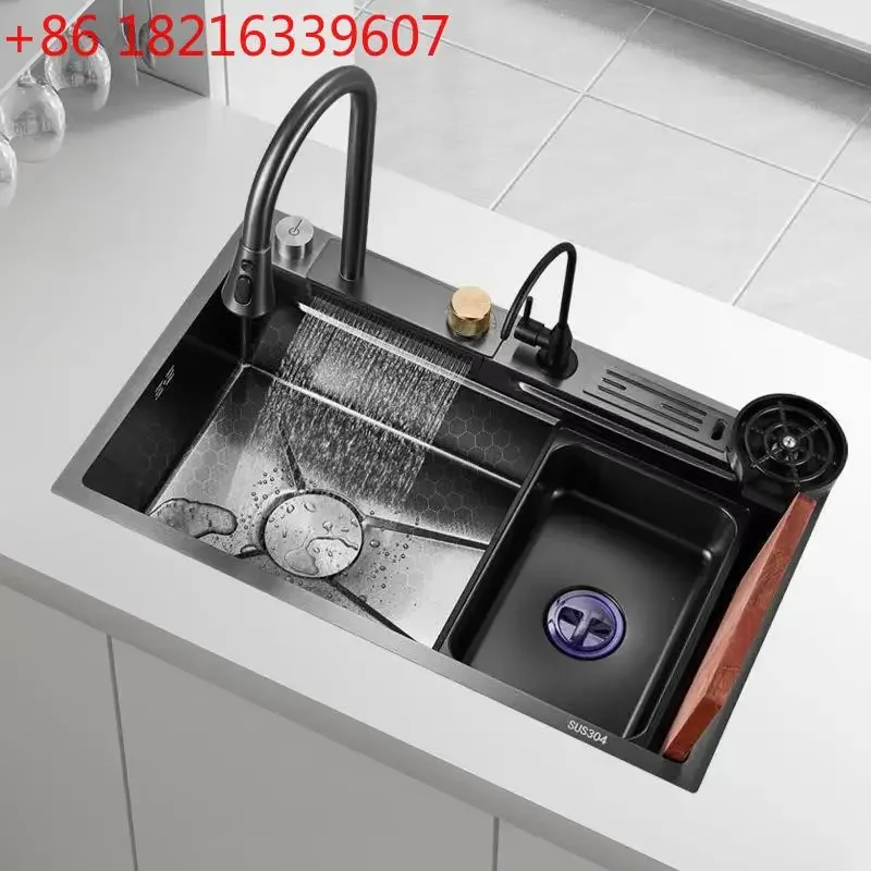 Household kitchen 304 stainless steel vegetable basin left drainage 4MM thickened sink