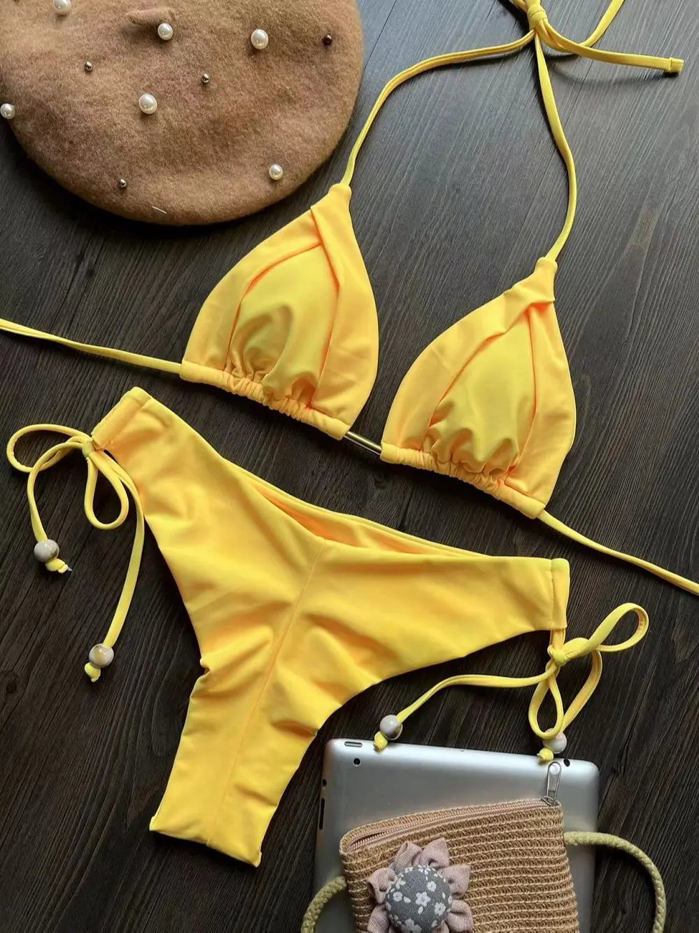 Micro maiô bandagem sexy feminino, swimwear push up, conjunto de biquíni de duas peças, roupa de banho sólida, roupa de banho feminina, 2023