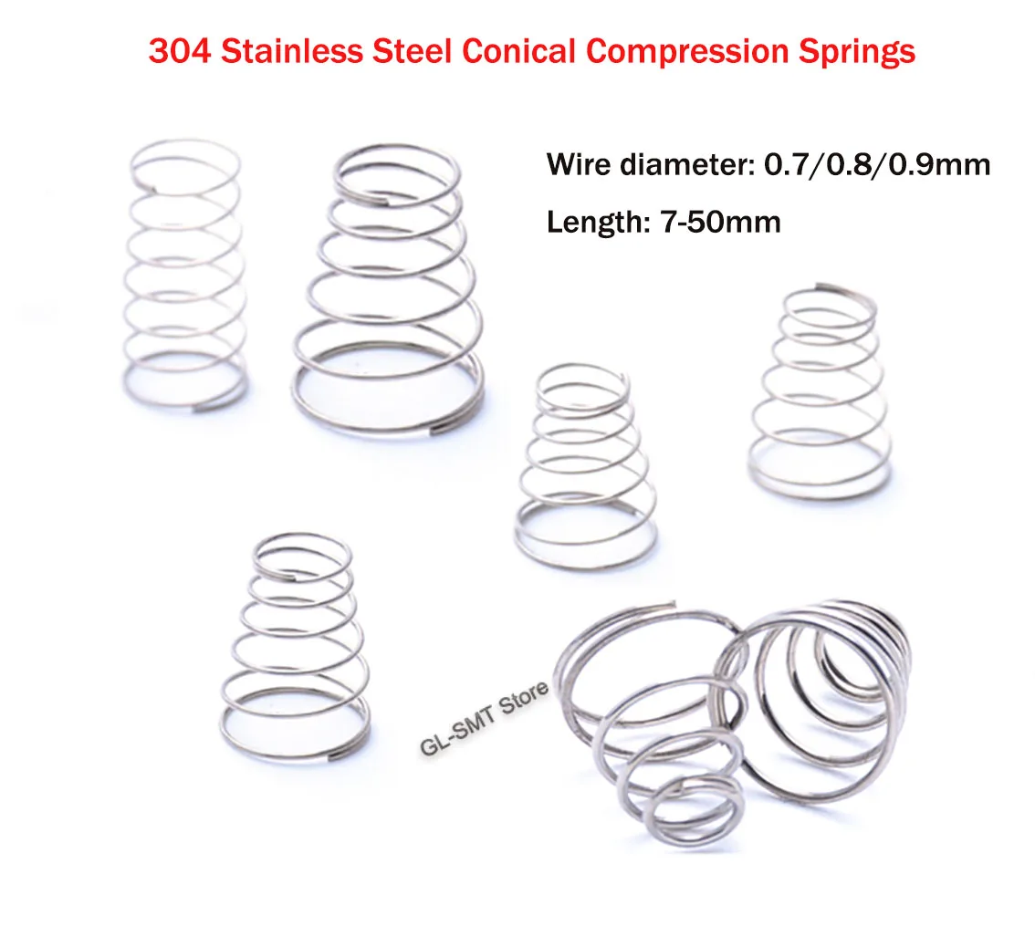 Tower Spring 304 Stainless Steel Conical Compression Springs Wire Diameter 0.7/0.8/0.9mm Taper Pressure Spring Length 7-50mm