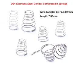 Tower Spring 304 Stainless Steel Conical Compression Springs Wire Diameter 0.7/0.8/0.9mm Taper Pressure Spring Length 7-50mm