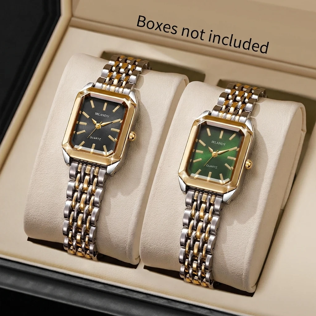 2PCS Elegant Women Quartz Watch Set Fashion Ladies Rectangle Wristwatches Relogio Feminino Clock Gift (Without Box)