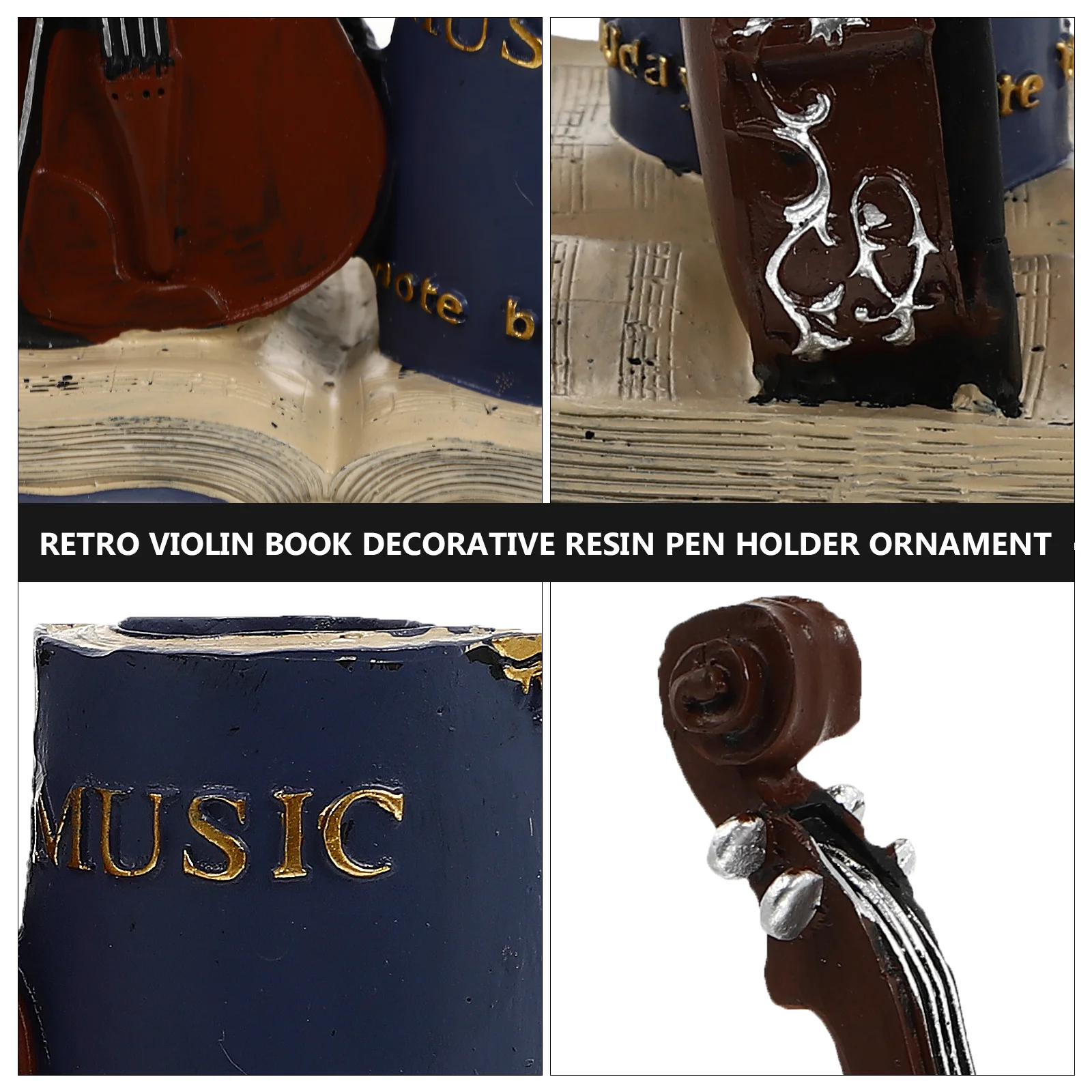 

1Pcs Vintage Violin Resin Pen Holder Desktop Organizer Stationery Container Creative Music Theme Pen Storage Bucket Decoration