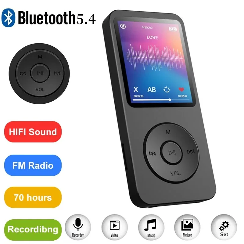 MP3 Music Player Color Screen Walkmen Bluetooth E-Books Recording Student Sports Walkman MP3 FM Radio For Student Sport Walkmen