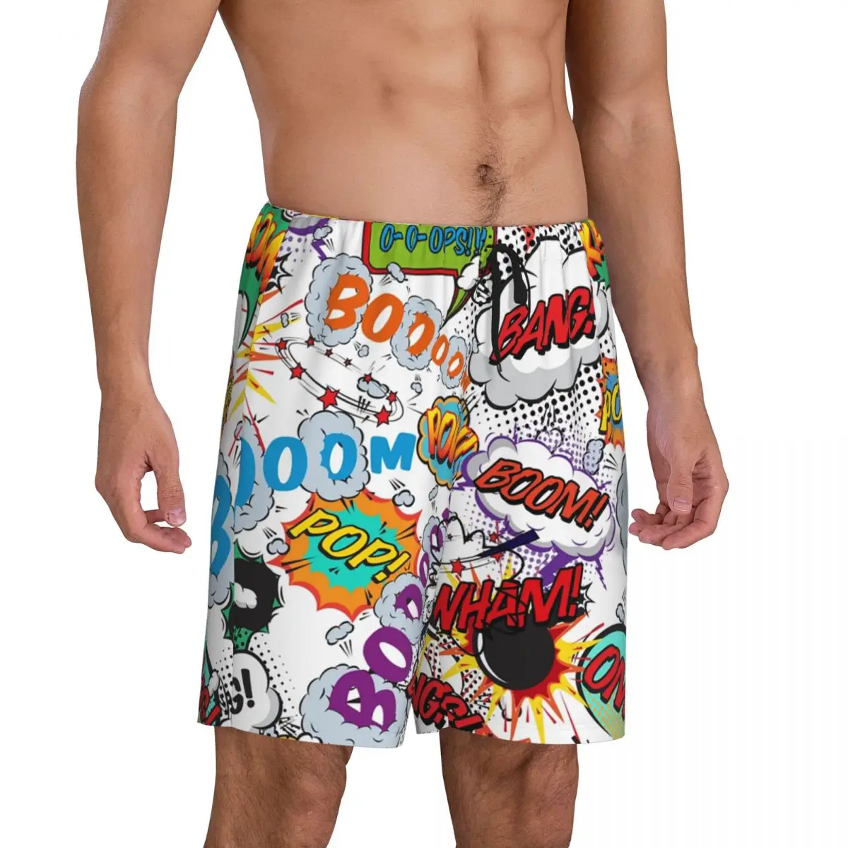 Custom Printed Superhero Comic Book Fun Shout Outs Pop Art Cartoon Pajama Shorts Sleepwear Bottoms Sleep Short Pjs with Pockets