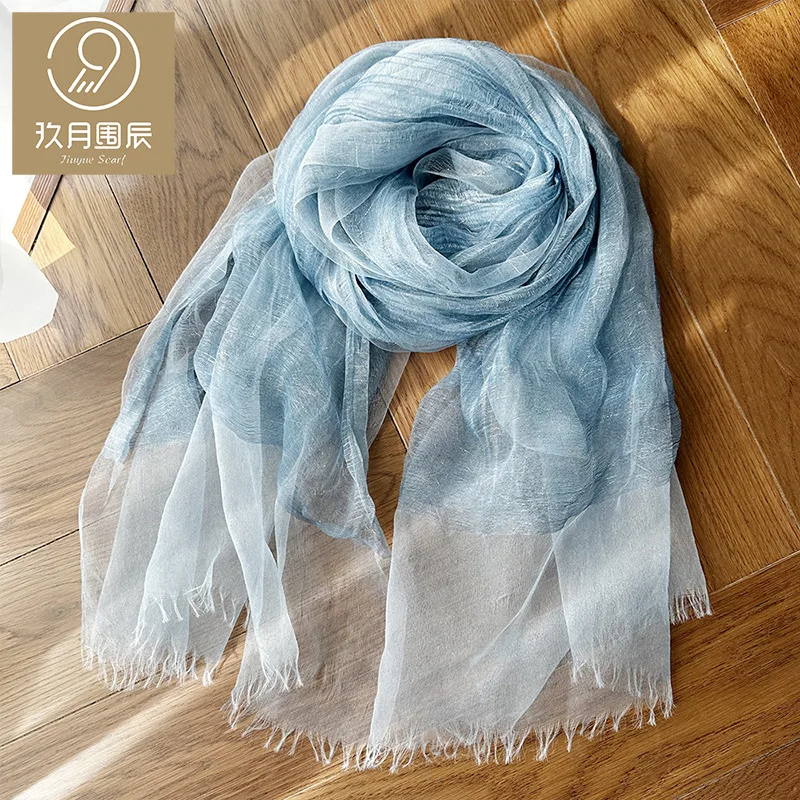 

Women Lightweight Scarf Double Layer Woven Shawl Gold Thread Embellished Sheer Wrap Boho Chic Decor Sun Protection​​