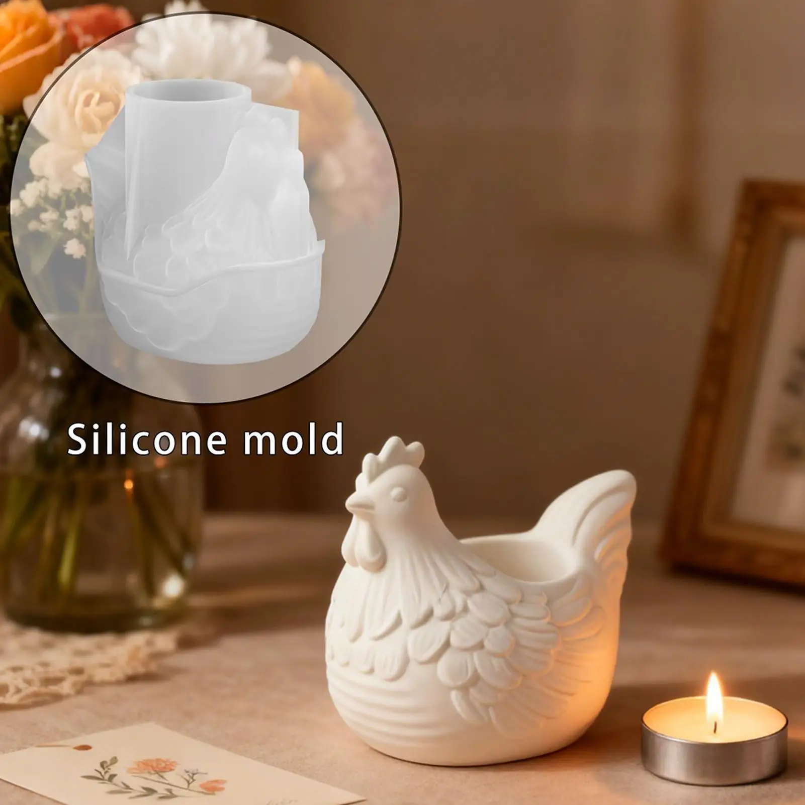 3D Tierform 3D Hühner-Silikonform für Kerzenständer Gießform für Aufbewahrungsbehälter Gips-Zement-Ornamente