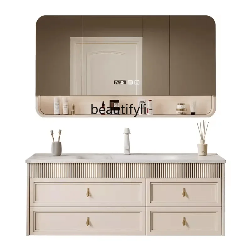 YH  French Style Bathroom Cabinet Combination Cream Style Washstand Stone Plate Hot Bend Whole Washbin Master Bedroom