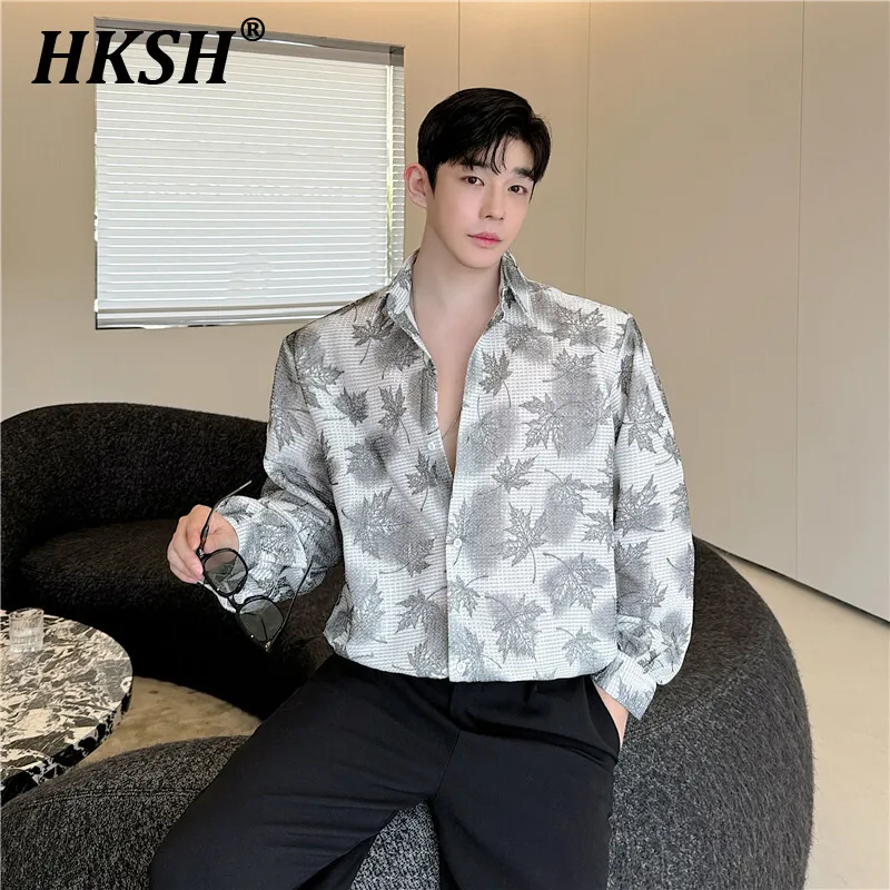 

HKSH Autumn Spring New Trend Fashion Korean Version Bright Silk Embroidery Niche Chic Design Loose Shirt Men's Tide Tops HK2399