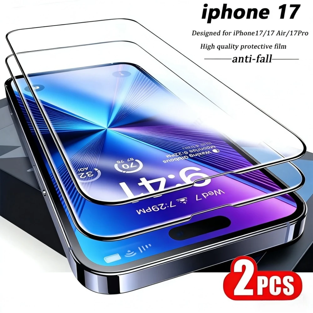 2 Stück ultraklare Displayschutzfolie für iPhone 17 16 15 14 Pro Max Air 15 16 Plus 13 12 11 Pro XR XS kratzfestes gehärtetes Glas