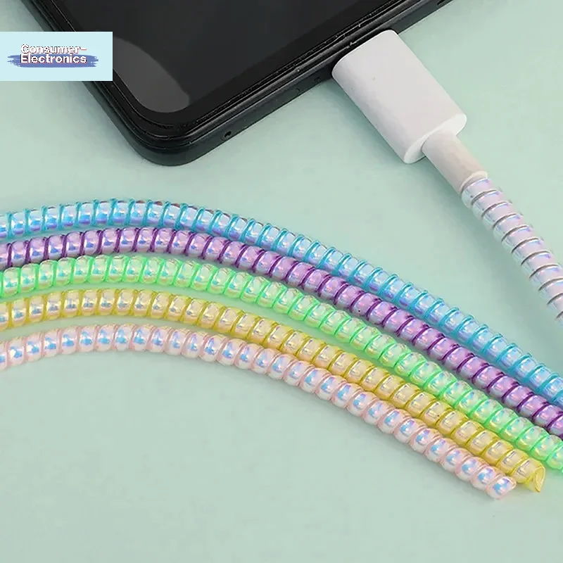 【1.6m Spiral Charger Cable Cord Protector Anti-break Spring Protection Rope USB Charging Cable Data Bobbin Winder】