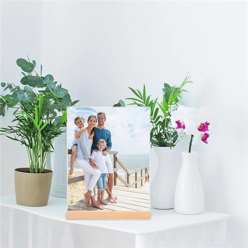 

A26F-4 Pack Acrylic Sign Holder Kit 8.5X11 Inches, L/T Shape Clear Acrylic Frames Wood Base, For Office