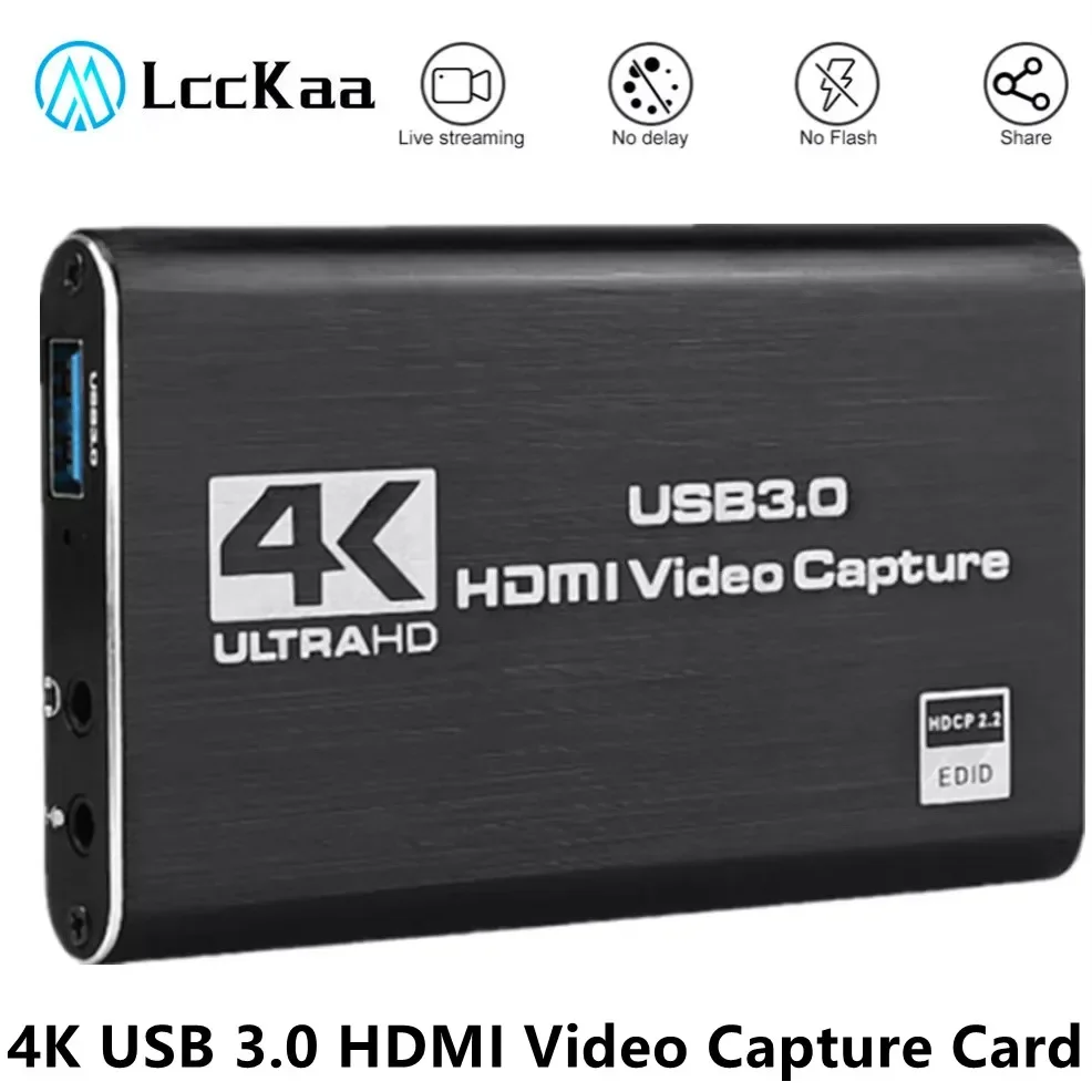 LccKaa 4K Video Capture Card 1080P HD Camera Recording Box HDMI to USB3.0 PC Live Streaming Grabber Recorder Capturing Game Card