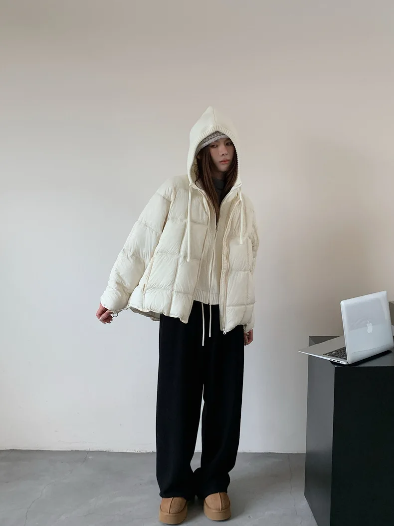 2026 Winter New Solid Color Long-sleeved Cotton Jacket Women's Fashion Versatile Hooded Bread Loose Korean Version Thick Coat