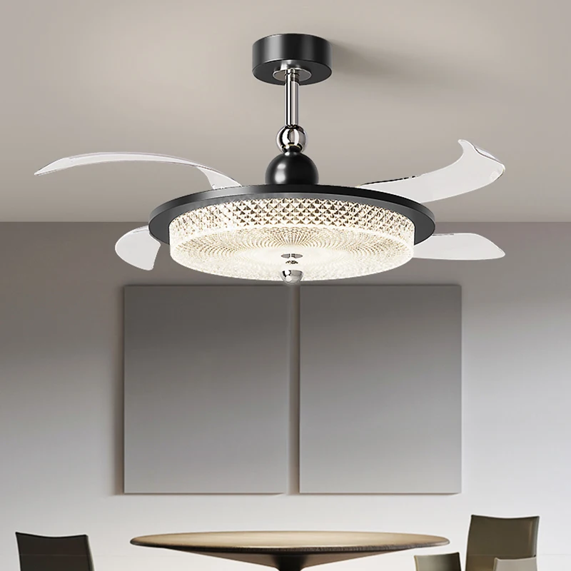 Italian Minimalist Ceiling Fan Light Modern Luxury Ice-Crack Pattern Ceiling Light Elegant Eye-Friendly Dining Room Chandelier