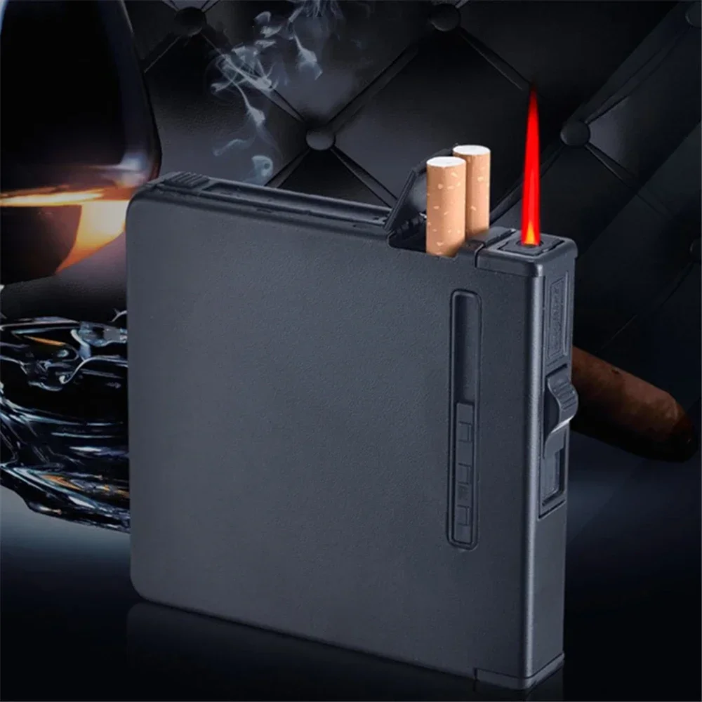 Zigarettenetui aus Metall mit Gasfeuerzeug, automatischer Pop-Up-Zigarettenanzünder, 20 Stück Kapazität, Zigarettenhalter, Tabakbox, Geschenk für Männer