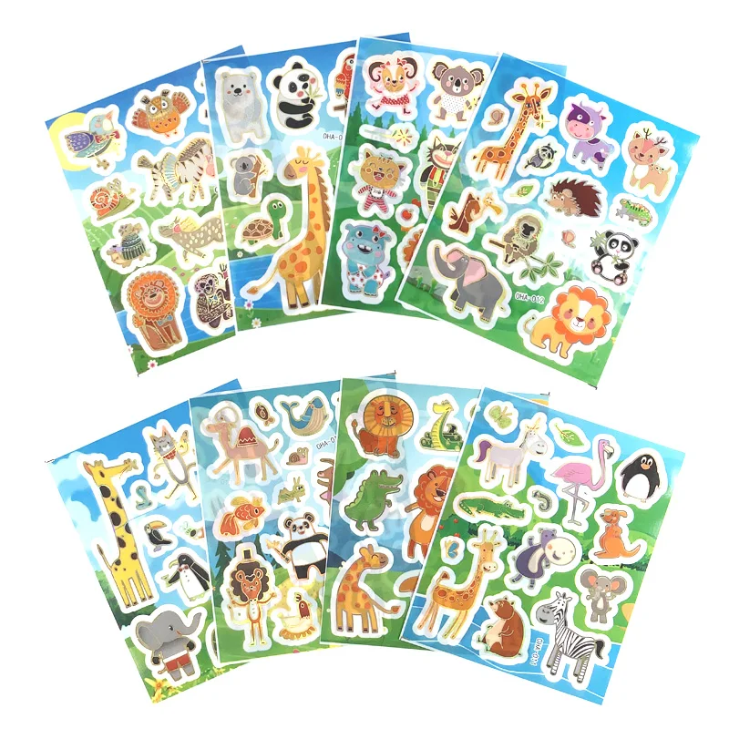 8 Sheets/Set Hot Stamping Sparkly Stickers Cartoon Animal Patterns Diary Sticker Scrapbook Handbook Decoration