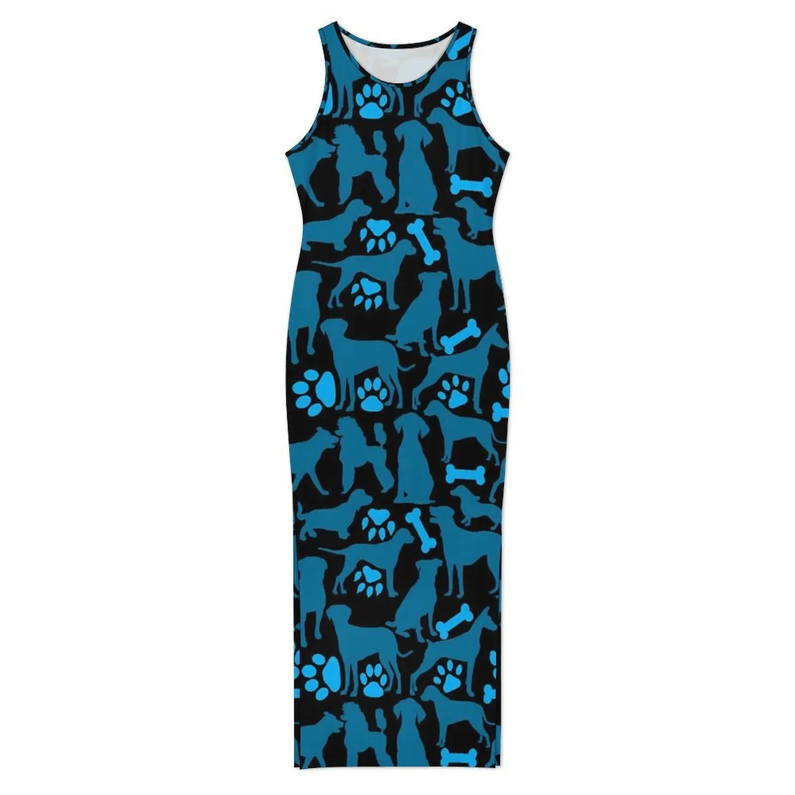 Women Bodycon Dress Retro Cute Dog Print Maxi Dresses Summer Animal Silhouette Sleeveless Street Wear Custom Dress Large Size