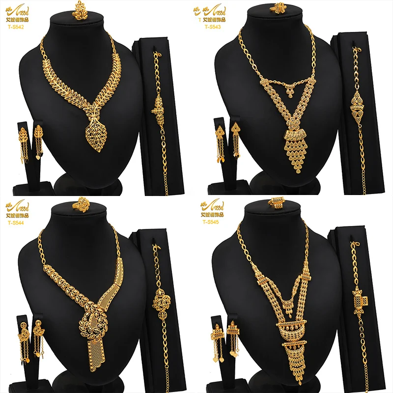 

ANIID New Indian 24K Gold Plated Long Necklace Set Nigerian Party Bridal Wedding Ethiopian Luxury Dubai Jewelry Set Wholesale