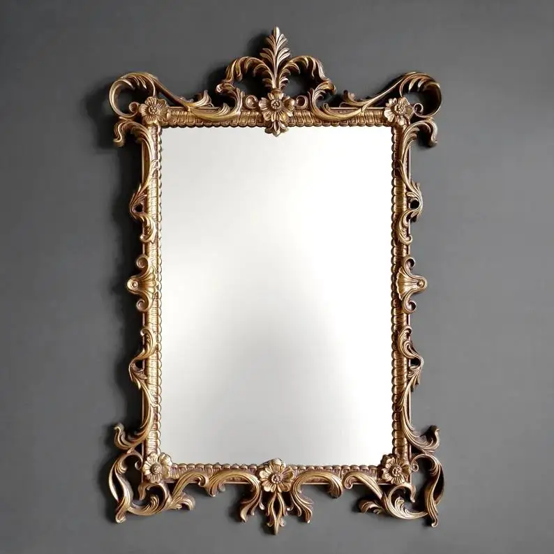 Französischer Schminkspiegel, quadratischer Schminktischspiegel, luxuriös, hochwertige Verarbeitung, Wandspiegel, Retro-Spiegel, Ornament, dekorativer Spiegel