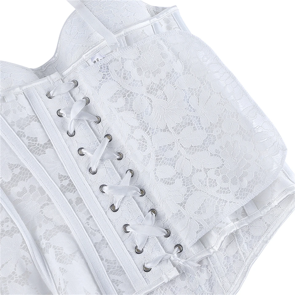 Wechery Damen Spitzenkorsett-Oberteil mit Reißverschluss vorne, Bustier, Taillenformer, Schnürung hinten, sexy Dessous, Y2K Gothic Camisole Tanktops – Detail 14