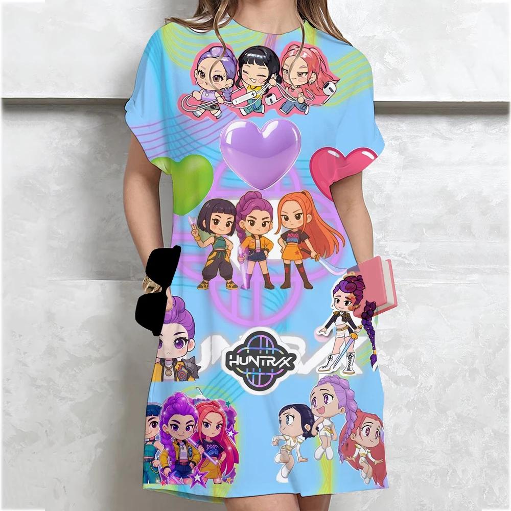 فساتين Kpop Demon Hunters Huntrix الأنيقة للنساء فستان نسائي قمة الموضة طباعة كاجوال فضفاض كبير الحجم #1