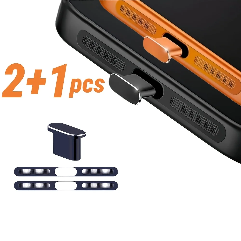 3 stuks Nieuwe Metalen Speaker Stofkap en Stofplug Set voor iPhone 17ProMax, 17Pro, Type-C Stofplug Anti-stof Beschermkap