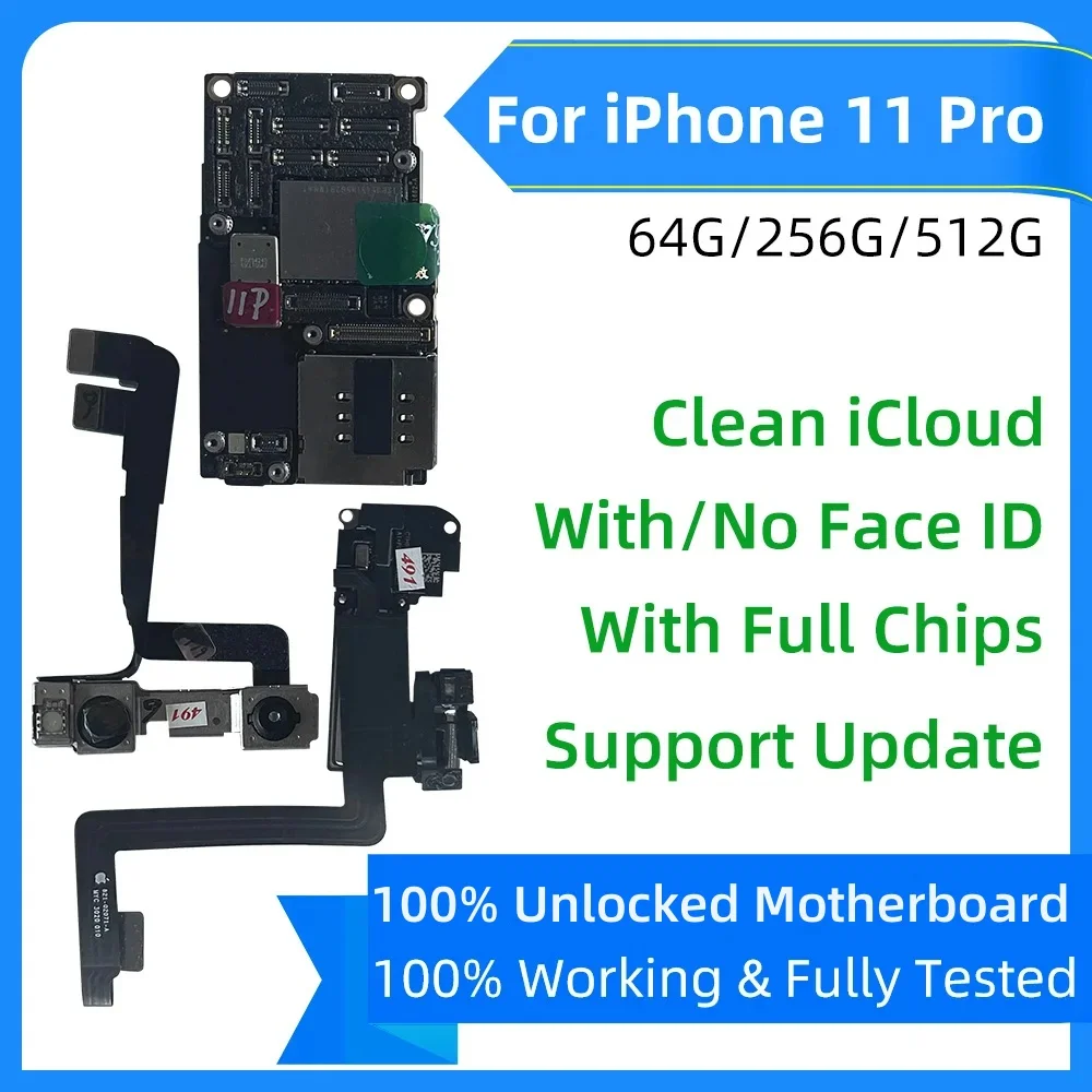 Tested For iPhone 11 pro max Motherboard Logic board Clean iCloud Full chip unlocked mainboard with Face ID support IOS update