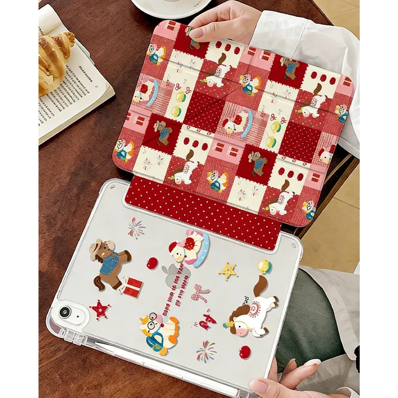 

New Y-Fold Cover for Ipad Air 5th Generation Case 10.2 7th 8th 9th Gen Ipad Air 3 Generation 2019 Pro 11 2nd 3rd 4th Plaid Pony