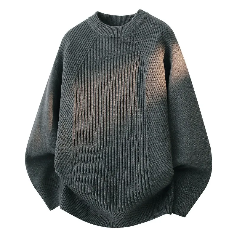 Women Crew Neck Diagonal Rib Knit Loose Long Sleeve Sweater