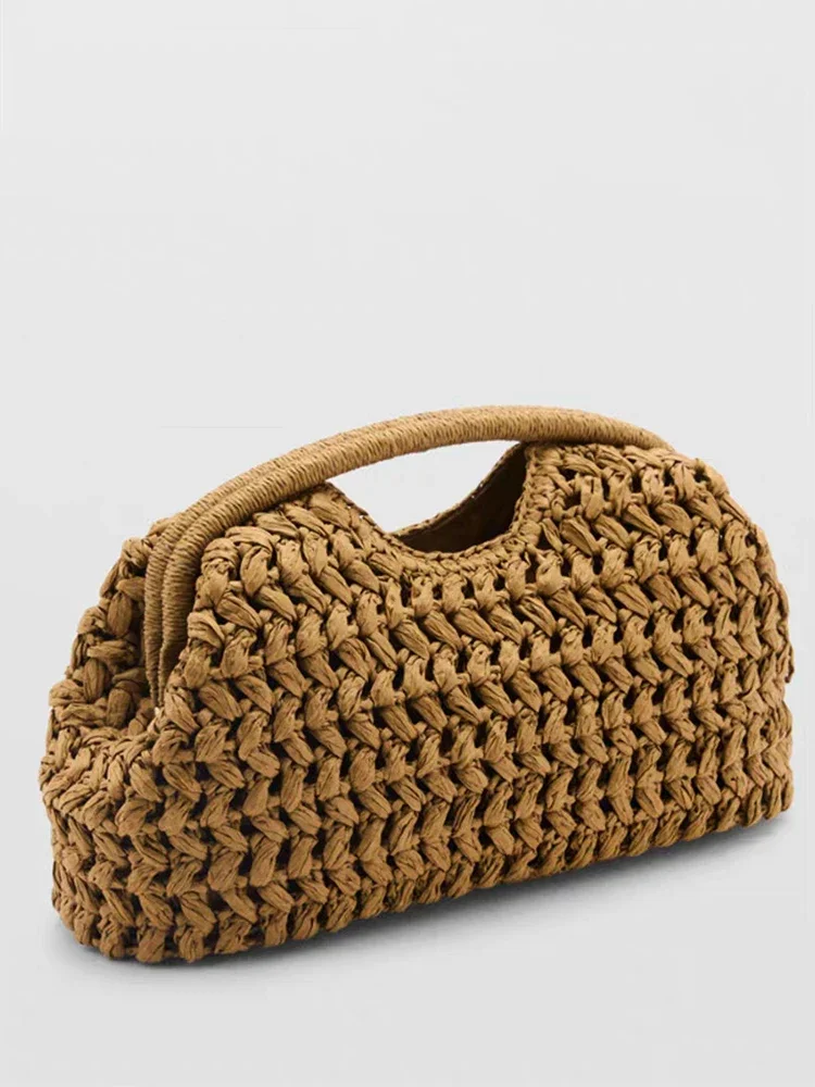 

Natural Fiber Snap Clutch Bag,Spanish Seaside Women's Straw Woven Handbag,Summer Beach Travel Vacation Evening Elegant Purse