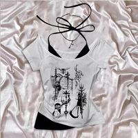 Aesthetic Y2k Cute Grunge Crop Sexy Sleeveless Tank Top 2000s Women Gothic Graphic Print Tank Top Emo Girl Punk Vinatge Clothes