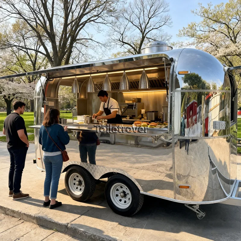 

Vintage Custom Concession Trailer Stainless Steel Mobile Catering Vehicle Outdoor Street Food Vendor Cart with Full Kitchen