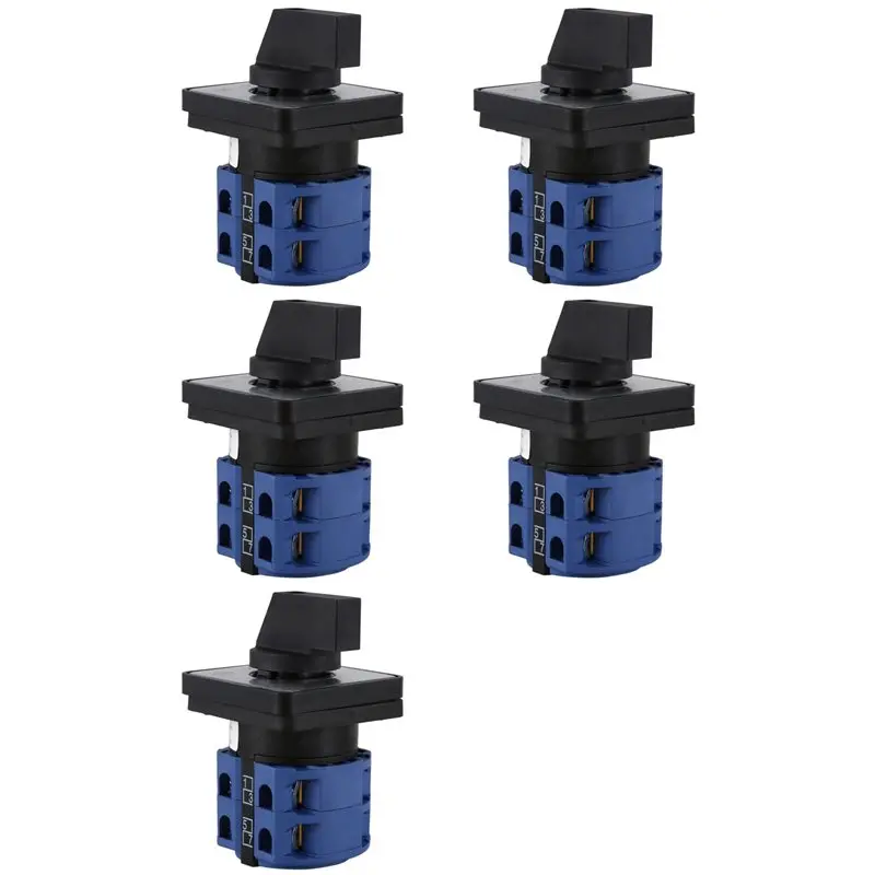 ABGE-5X AC660V 25A 2-Pole 3-Position Momentary Plastic Rotary Changeover Switch Blue+Black