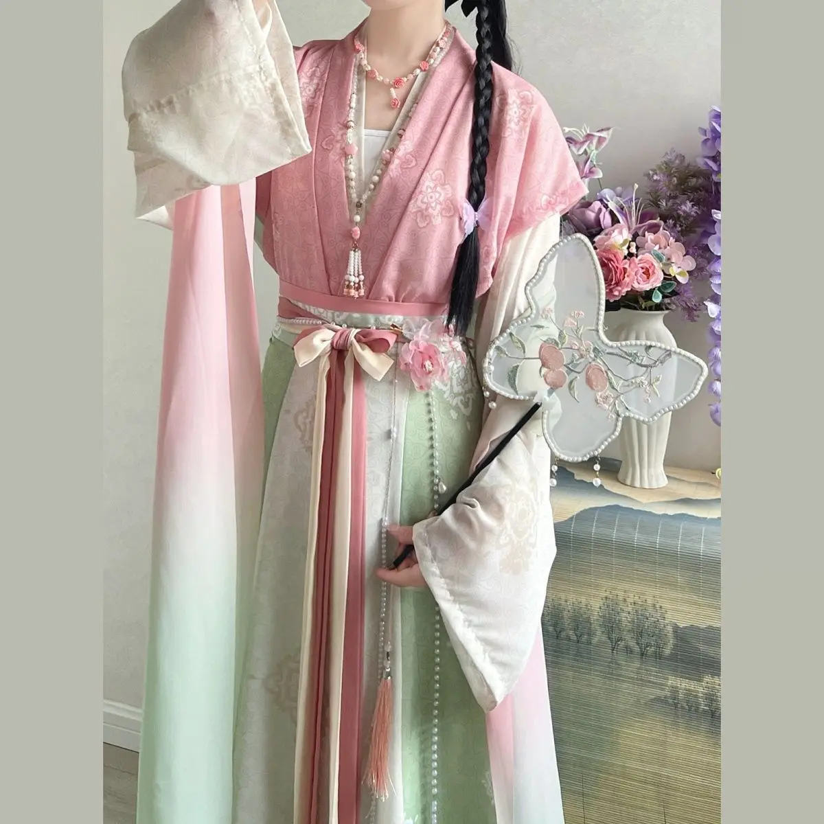 

Новинка 2026 года: Летняя повседневная одежда, традиционный китайский костюм Гунъюй, оригинальный Тан Бэйцзы Ханьфу - женский комплект из восьми предметов с юбкой