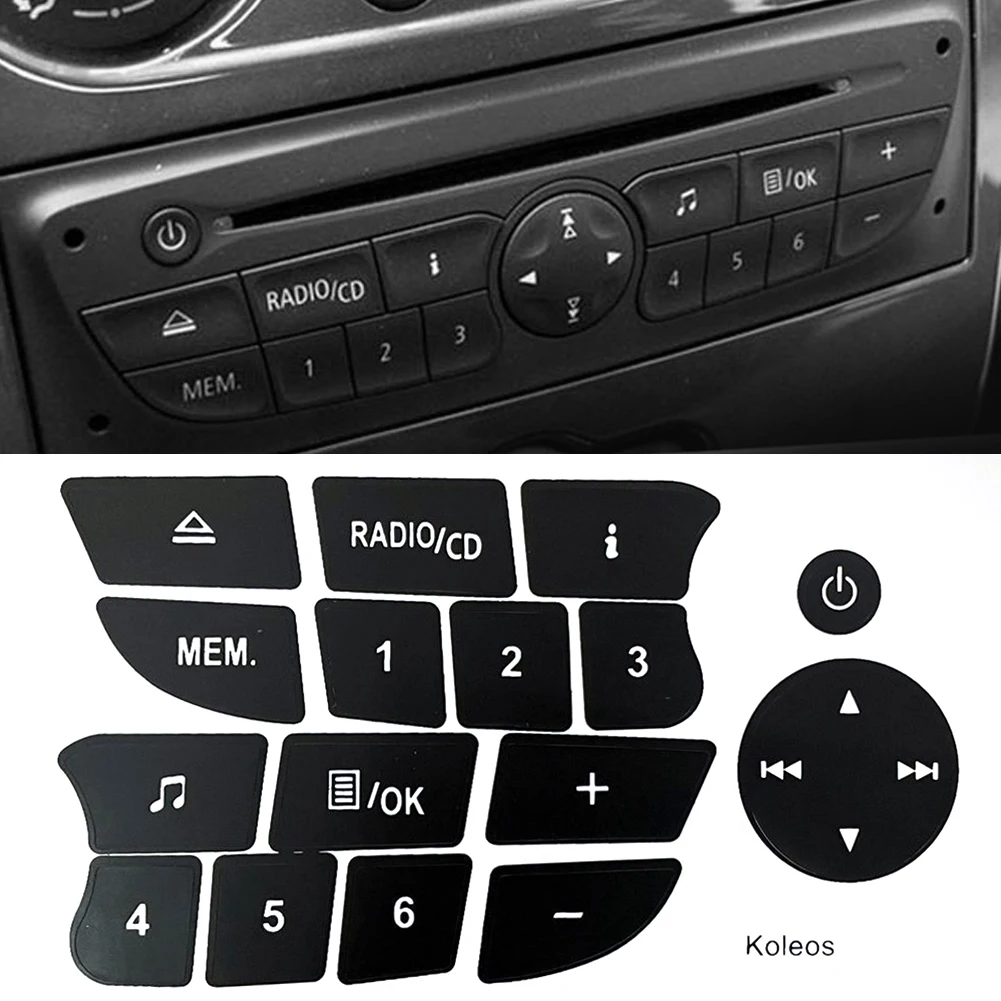 Car Button Repair Stickers Black Audio Button Repair Decal Stickers Accessories for Twingo for Renault Clio and Megane 2009-2011