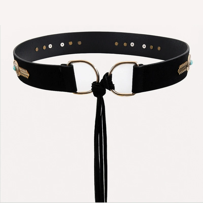 

High-quality PU Cashmere Waist Rope Women's Thin Belt Metal Tassel Decorative Waist Chain Western Cowboy Style Waistband