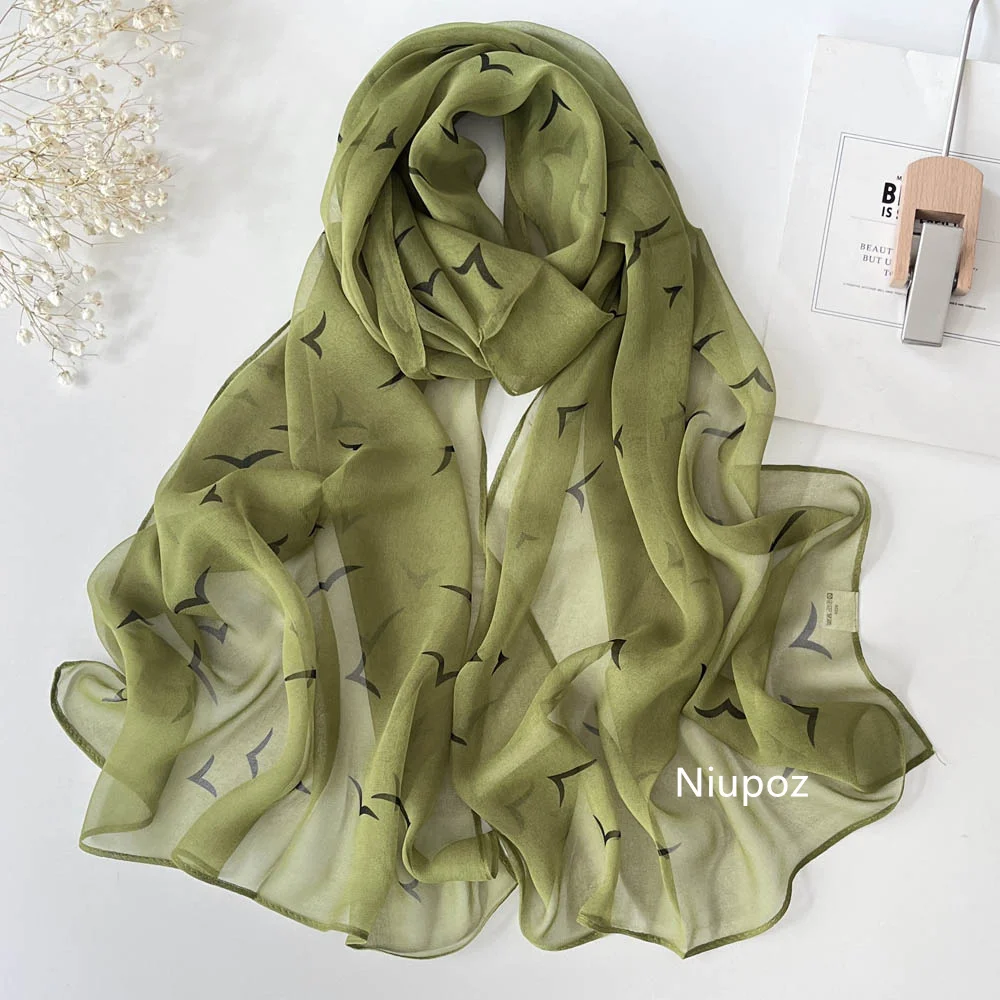 Women Travel Seagull Print Chiffon Georgette Bandana Scarf Summer Beach Sunscreen Thin Travel Shawl