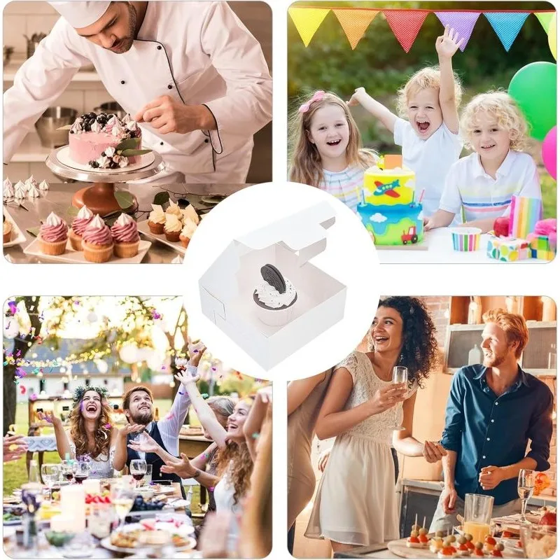 20 Pcs Bakery Box White Bakery Boxes Cupcake Boxes Kraft Packaging Boxes with Window for Cookies Small Cakes Muffin in Proposal