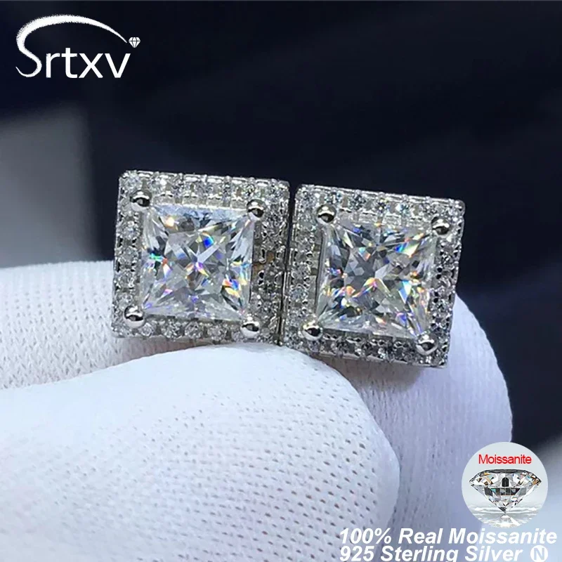 

Princess Cut Moissanite Earrings 925 Sterling Silver 18K Plated Square Diamond Women Ear Studs Party Gifts Jewelry GRA Certified