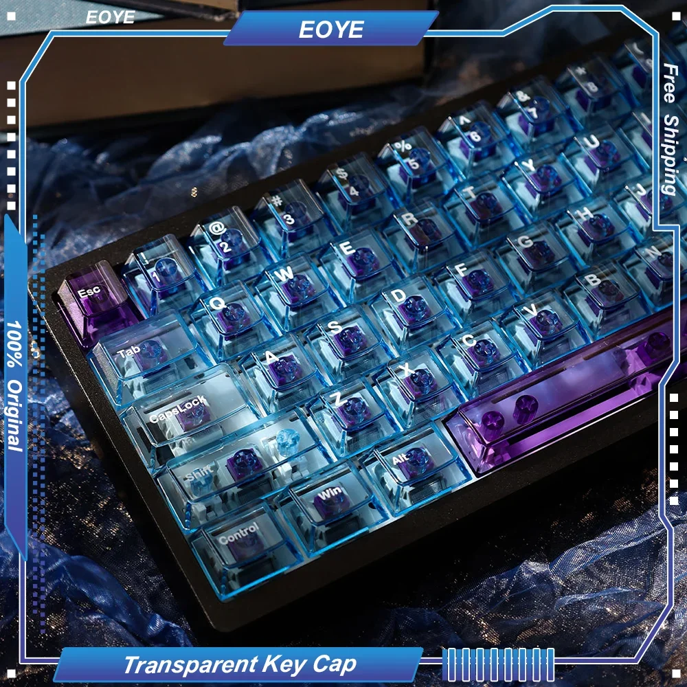 Transparent Keycaps Diamond Blue 156 Keys PC Pad Printing Original Profile for Customized Mechanical Keyboard Wooting DIY Parts