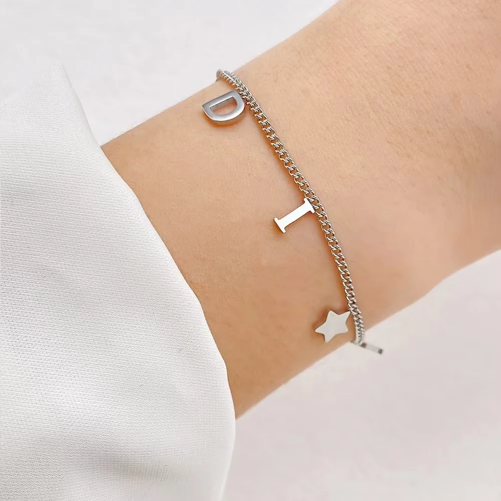 Fashion Litter Star&Letter Pendant Bracelet Woman Simple Style Chic Stainless Steel Bracelet Luxury Jewelry For Women