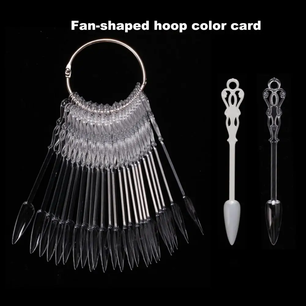 24Pcs/Set Nail Art Fan Buckle Design Adjustable Transparent Fake Nail Practice Decorated Art Tip Display Chart for Manicure